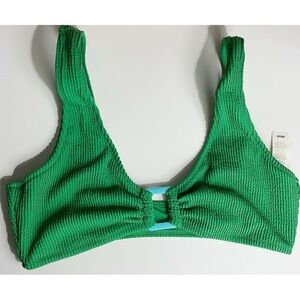 Aerie Crinkle Ring Wide Strap Scoop Bikini Top NWT Green Blue